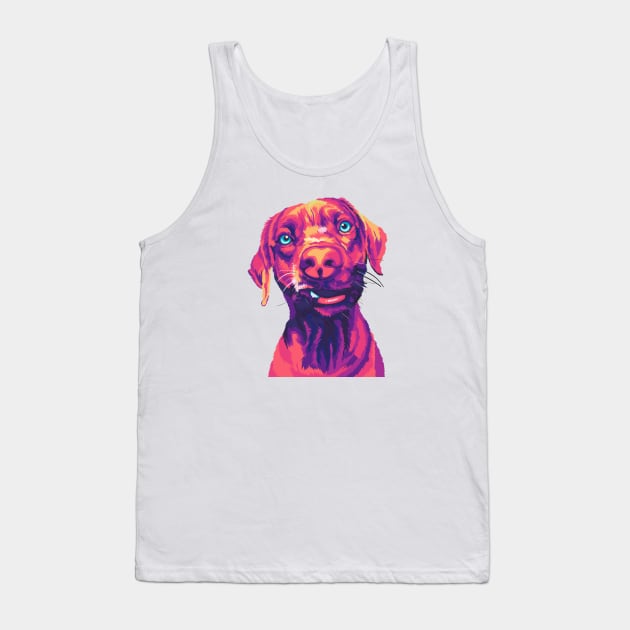 Unique Expression Dog on Pop Art Illustration Tank Top by Tupai Art